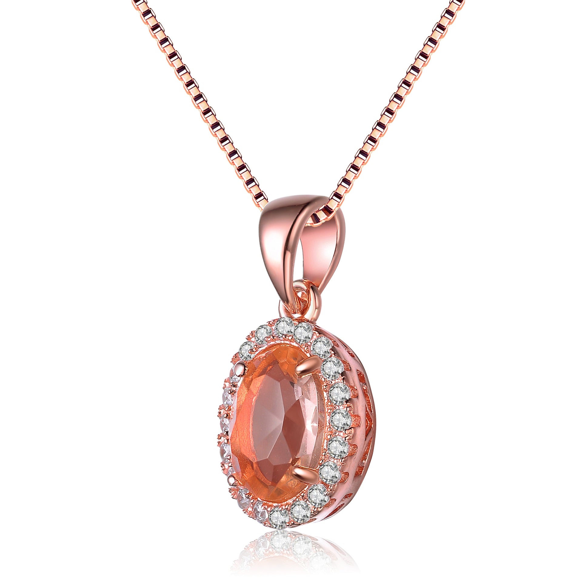 Gv Silver Rose Gold Plated Champagne Cubic Zirconia Oval Necklace
