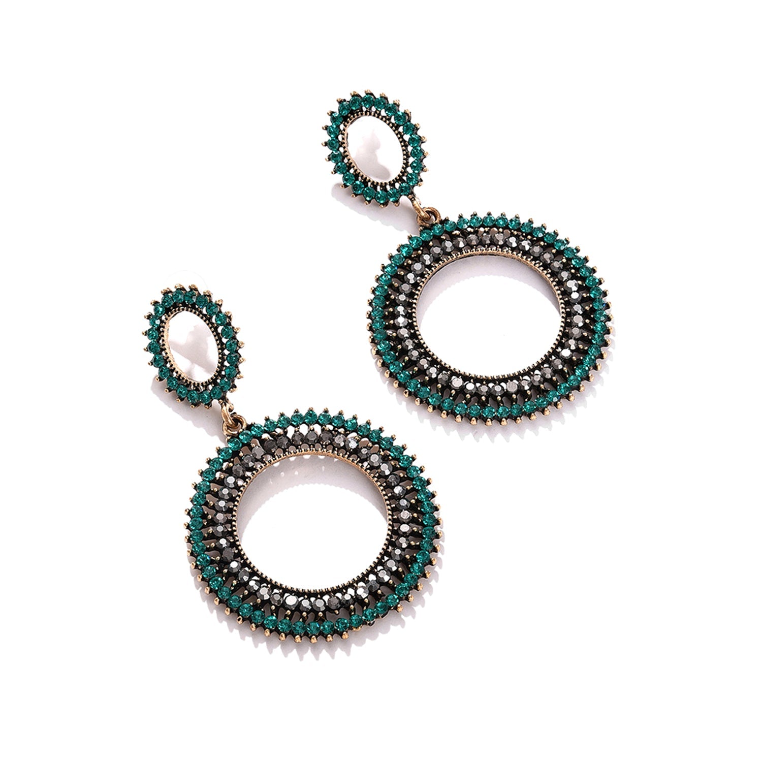 Green Color Gold Plated Designer Stone Drop Earring