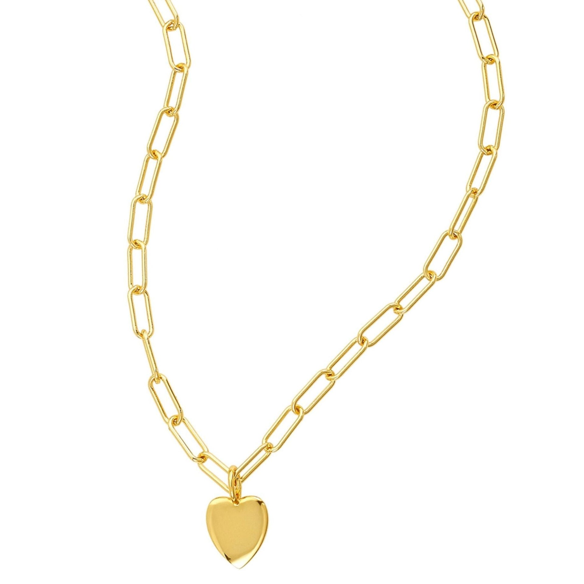 Adornia 25' Heart Charm Paper Clip Chain Necklace gold