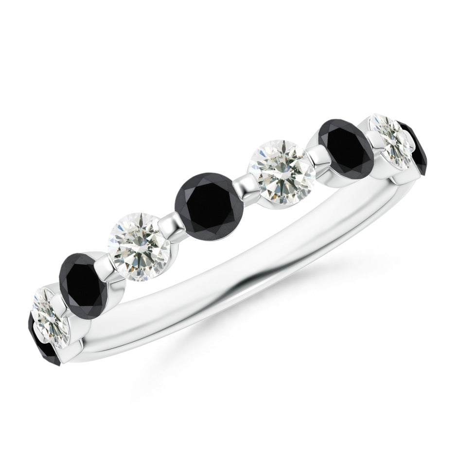 Floating Enhanced Black and White Diamond Semi Eternity Wedding Ring