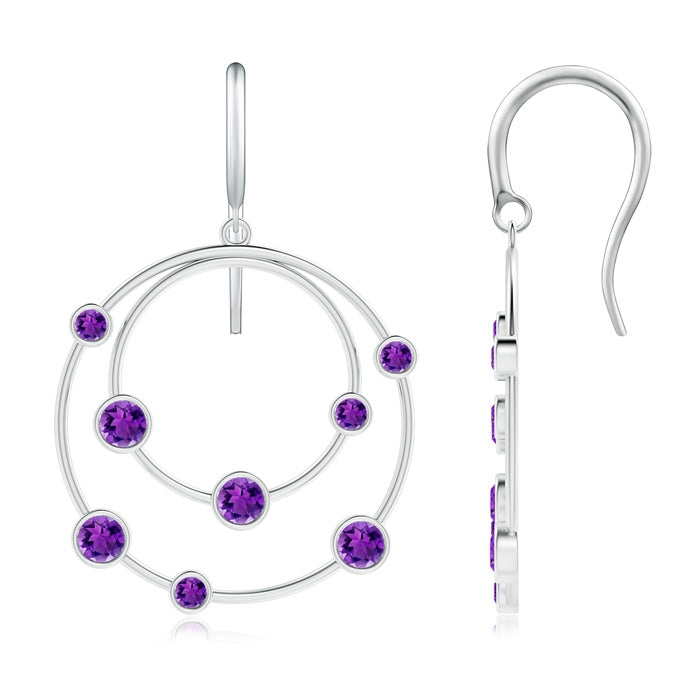 Scattered Bezel Amethyst Twin Circle Earrings