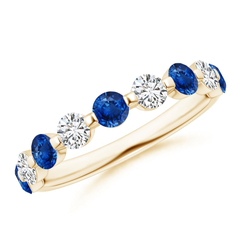 Floating Sapphire and Diamond Semi Eternity Wedding Ring
