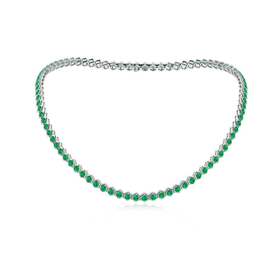 Natori x Angara Hexagonal Bezel-Set Emerald Tennis Necklace