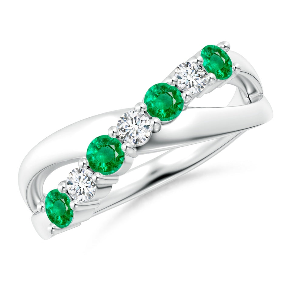 Round Emerald and Diamond Crossover Engagement Ring