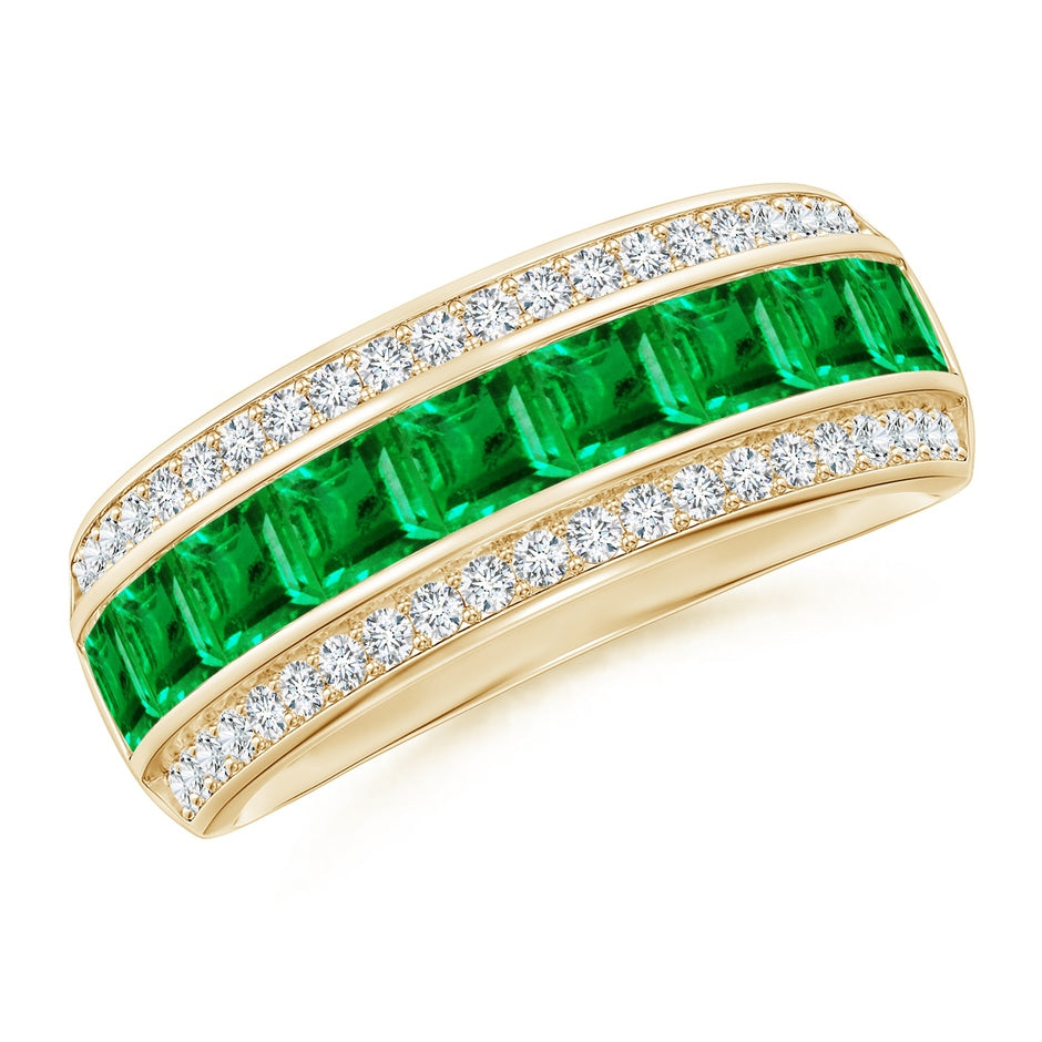 Channel-Set Square Emerald and Diamond Half Eternity Band
