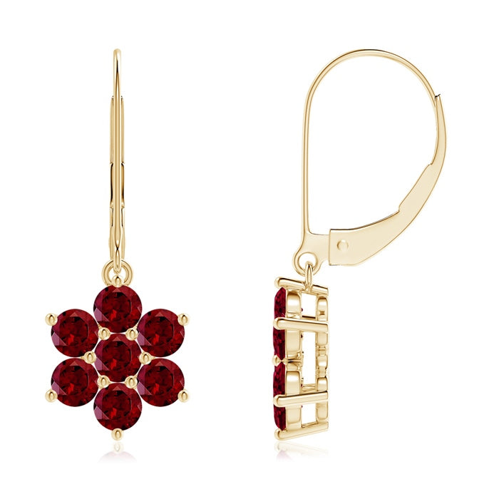 Round Garnet Floral Cluster Dangle Earrings
