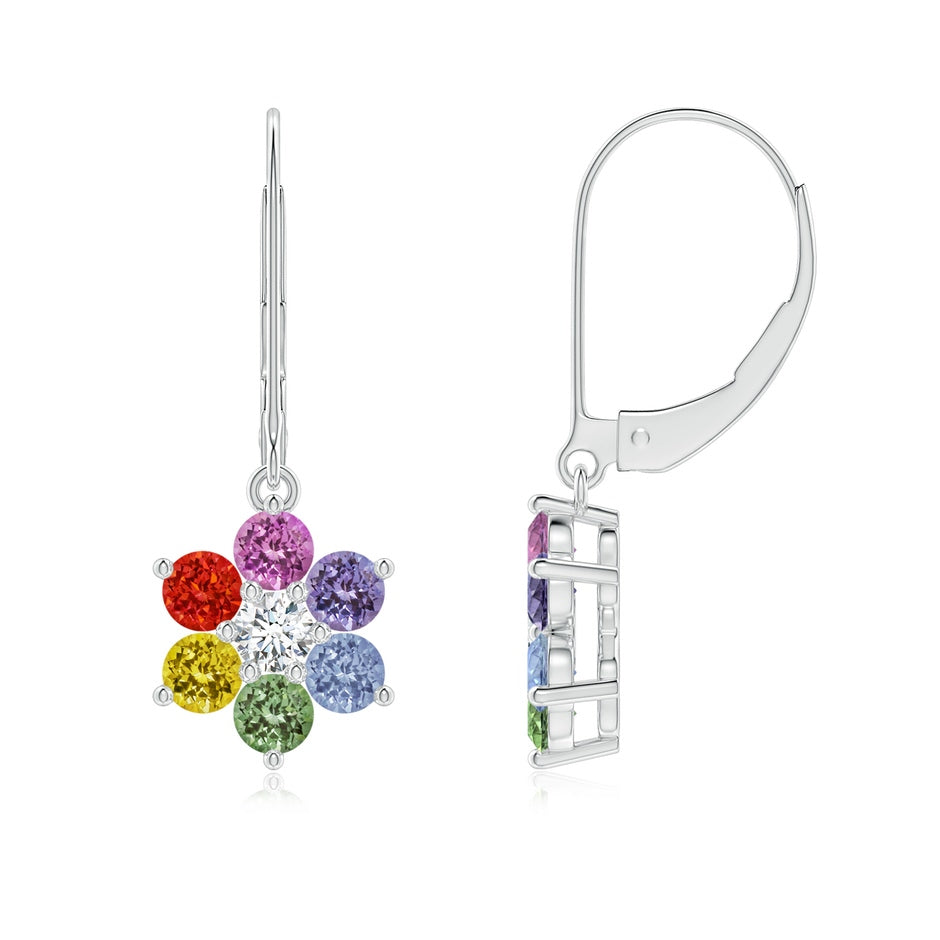 Spectra Round Multi-Sapphire Floral Dangle Earrings with Diamond