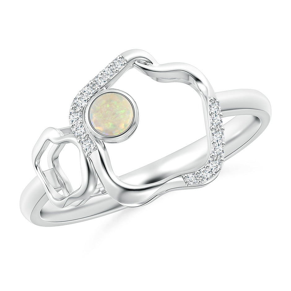 Bezel-Set Opal Libra Floral Ribbon Ring with Diamond Accents