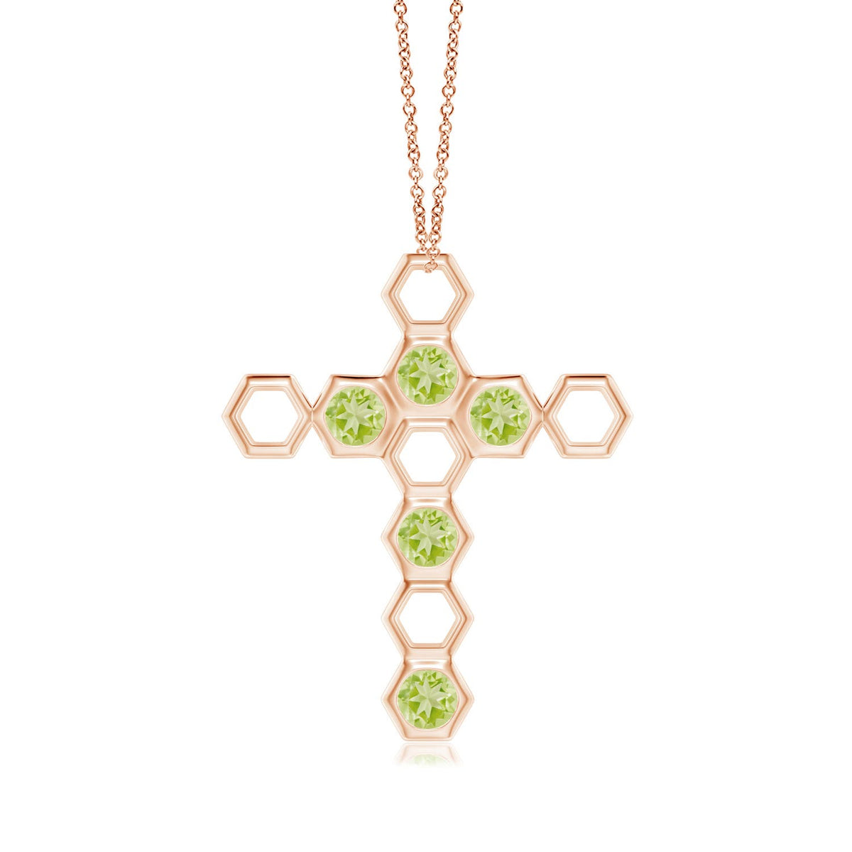 Natori x 0.6 CTW Hexagonal Alternate Peridot Cross Pendant in 14K Rose Gold