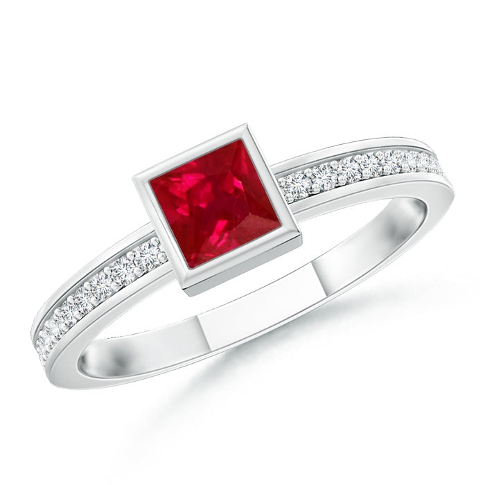 Bezel-Set Square Ruby Stackable Promise Ring