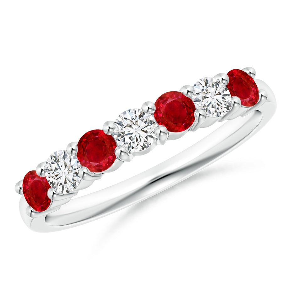 Half Eternity Seven Stone Ruby and Diamond Wedding Ring