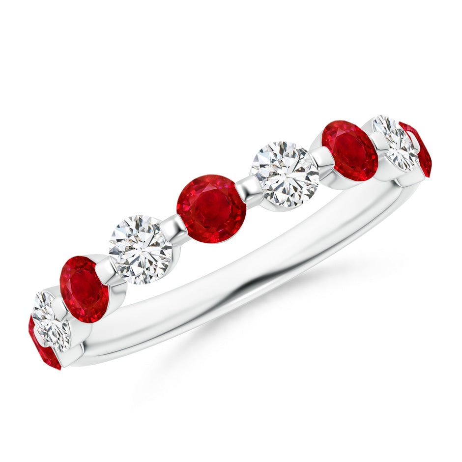 Floating Ruby and Diamond Semi Eternity Wedding Ring for Her