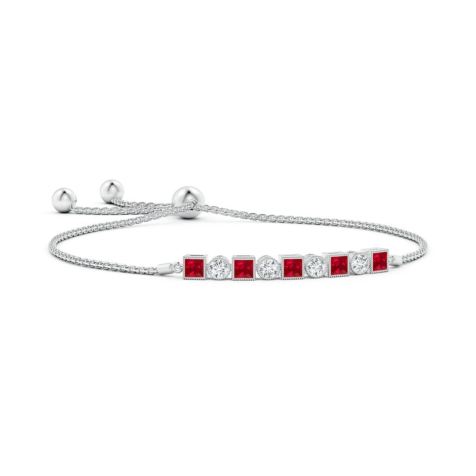 Bezel-Set Square Ruby and Round Diamond Bolo Bracelet