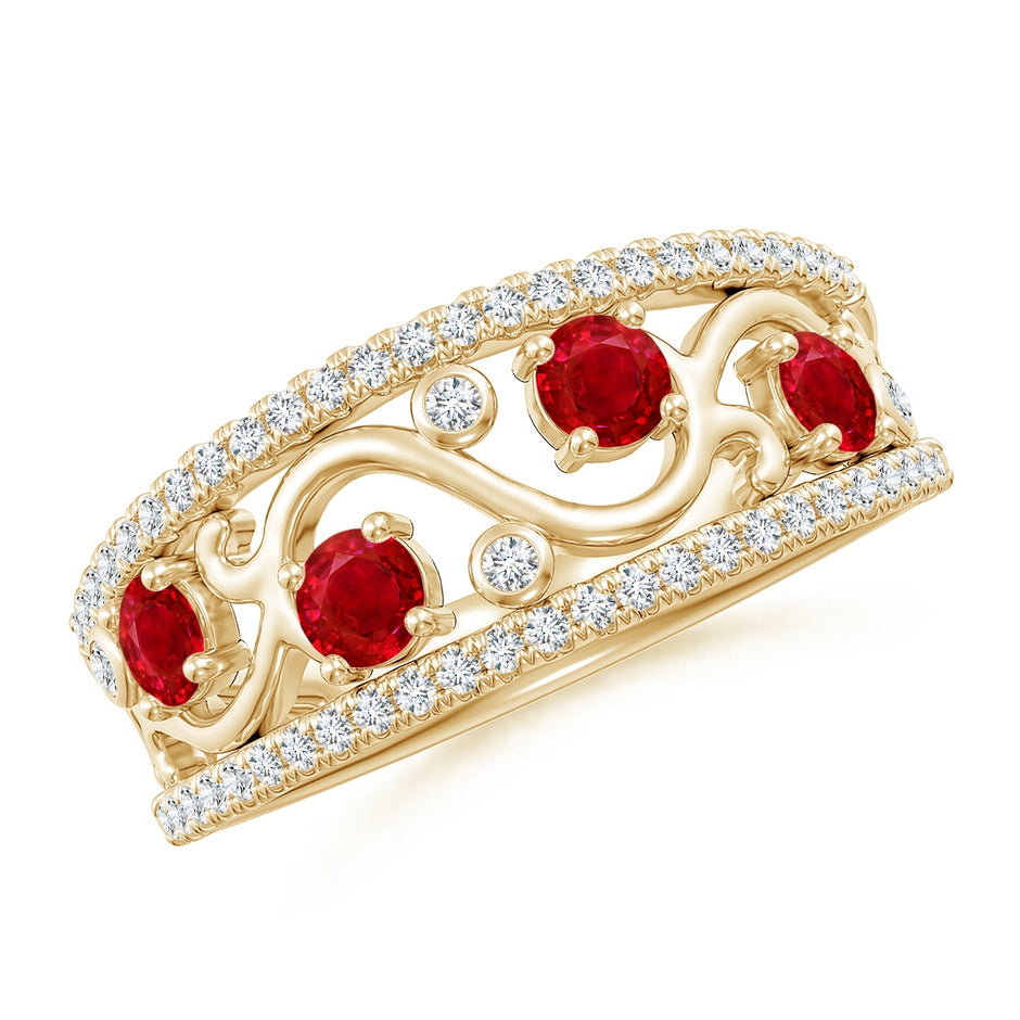 Nature Inspired Round Ruby & Diamond Filigree Ring