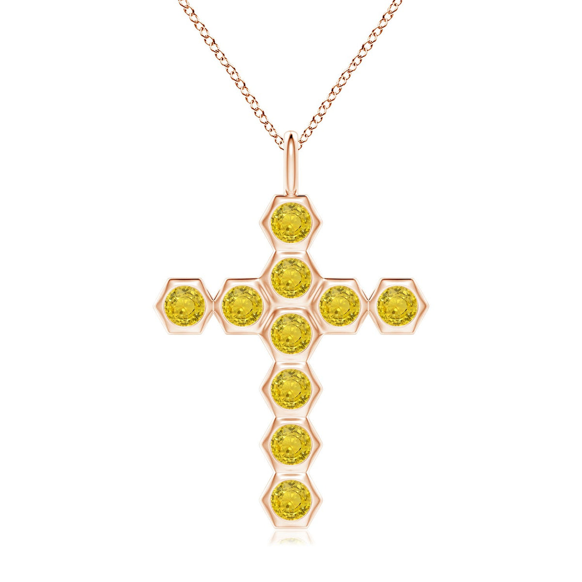 Natori x 1.2 CTW Hexagonal Yellow Sapphire Cross Pendant in 14K Rose Gold