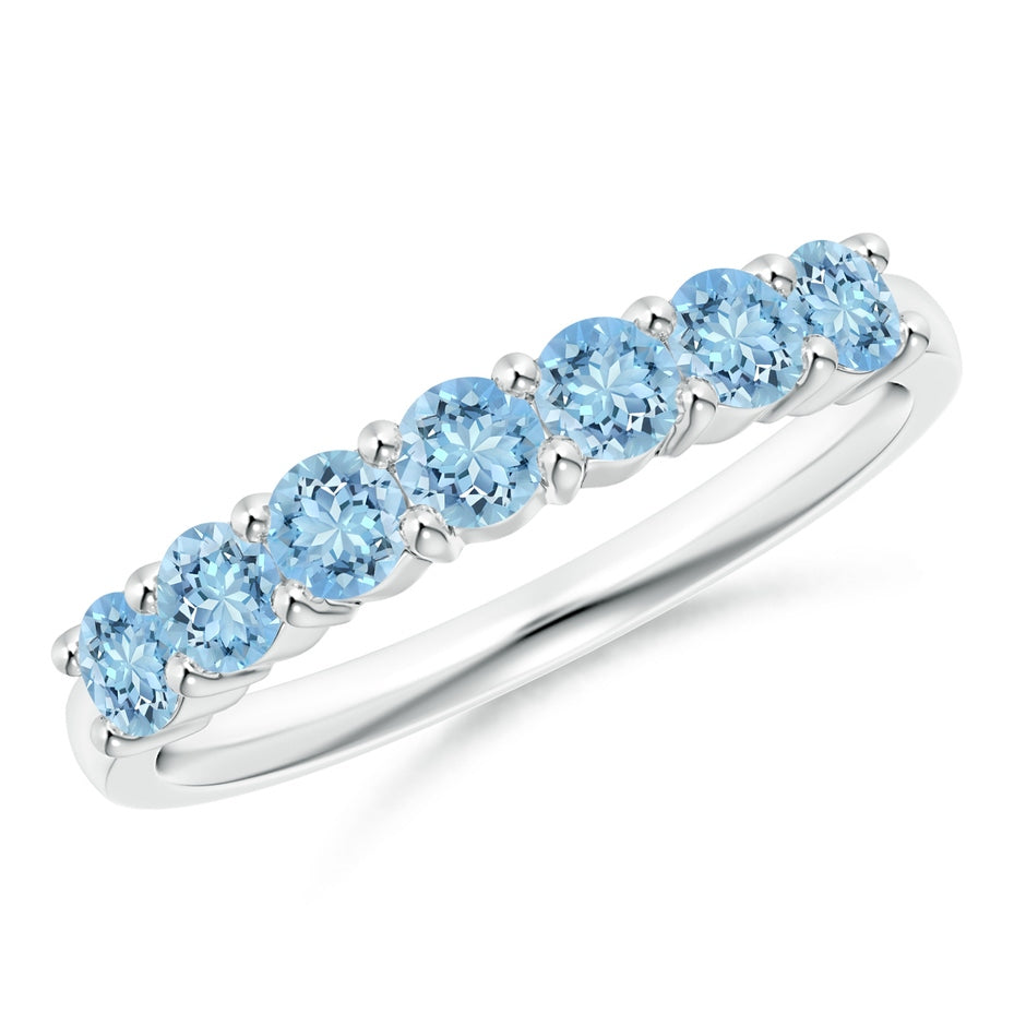 Half Eternity Seven Stone Aquamarine Wedding Ring