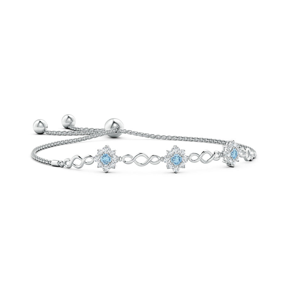 Infinity Aquamarine Station Bolo Bracelet with Floral Halo