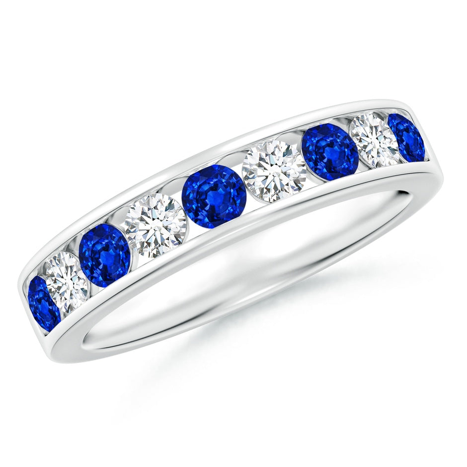 Lab-Grown Channel Set Blue Sapphire and Diamond Semi Eternity Ring