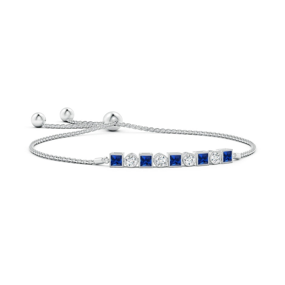 Lab-Grown Bezel-Set Square Sapphire and Round Diamond Bolo Bracelet