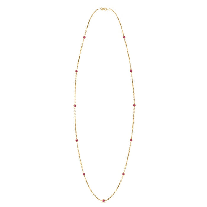 Round Pink Sapphire Station Necklace