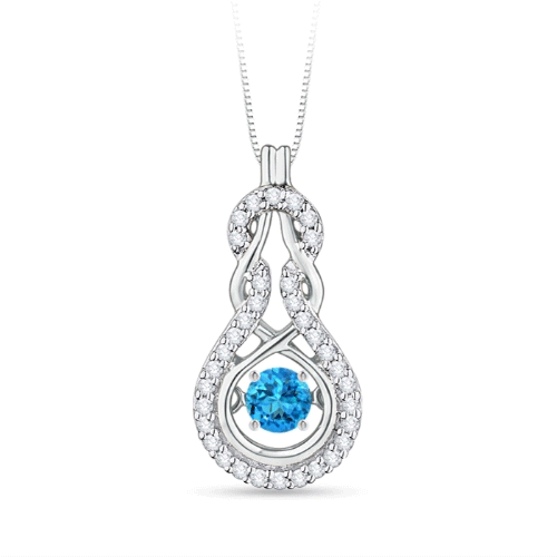 0.31 CTW Dancing Swiss Blue Topaz Infinity Knot Pendant with Diamonds in Silver