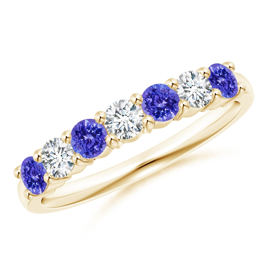Half Eternity 7 Stone Tanzanite and Diamond Wedding Ring