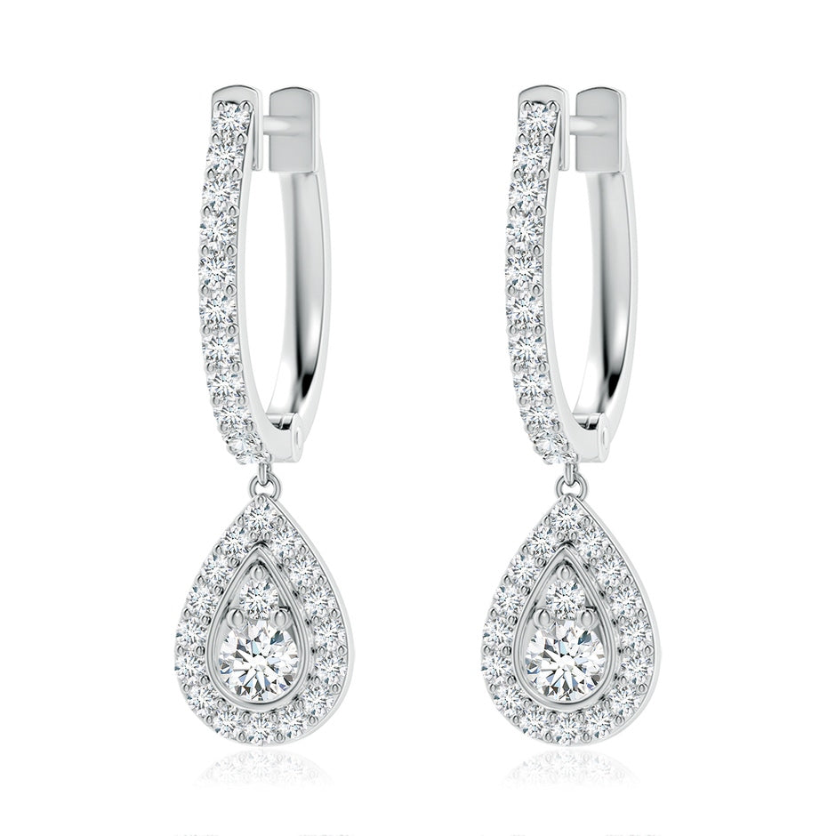 Pave and Prong Set Lab-Grown Diamond Teardrop Hoop Earrings