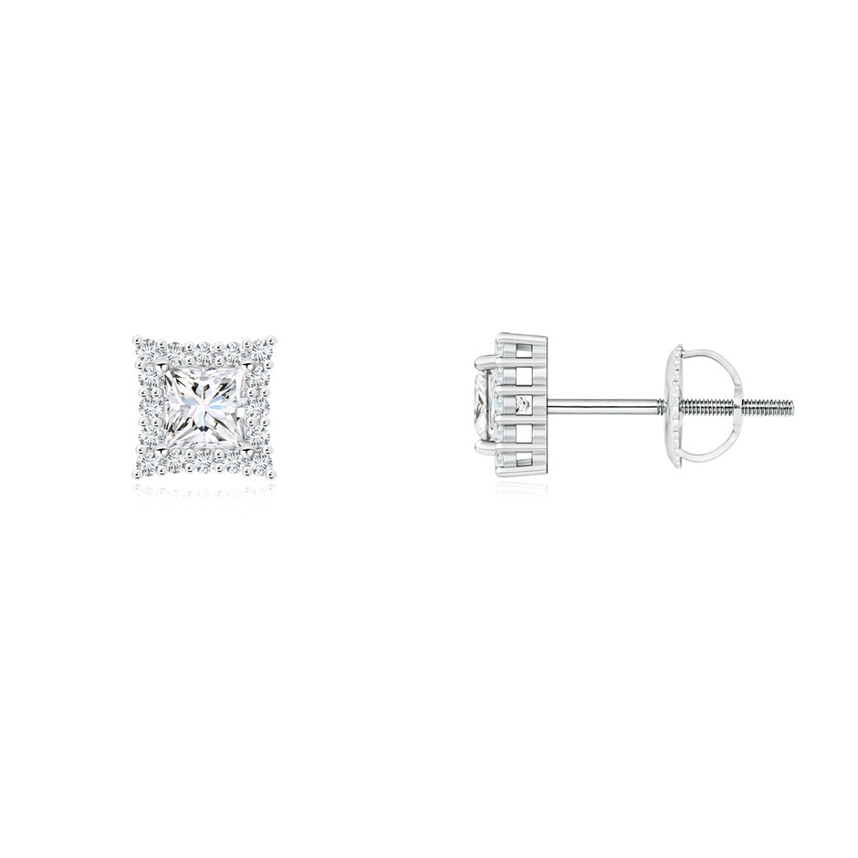 Princess-Cut Diamond Halo Stud Earrings