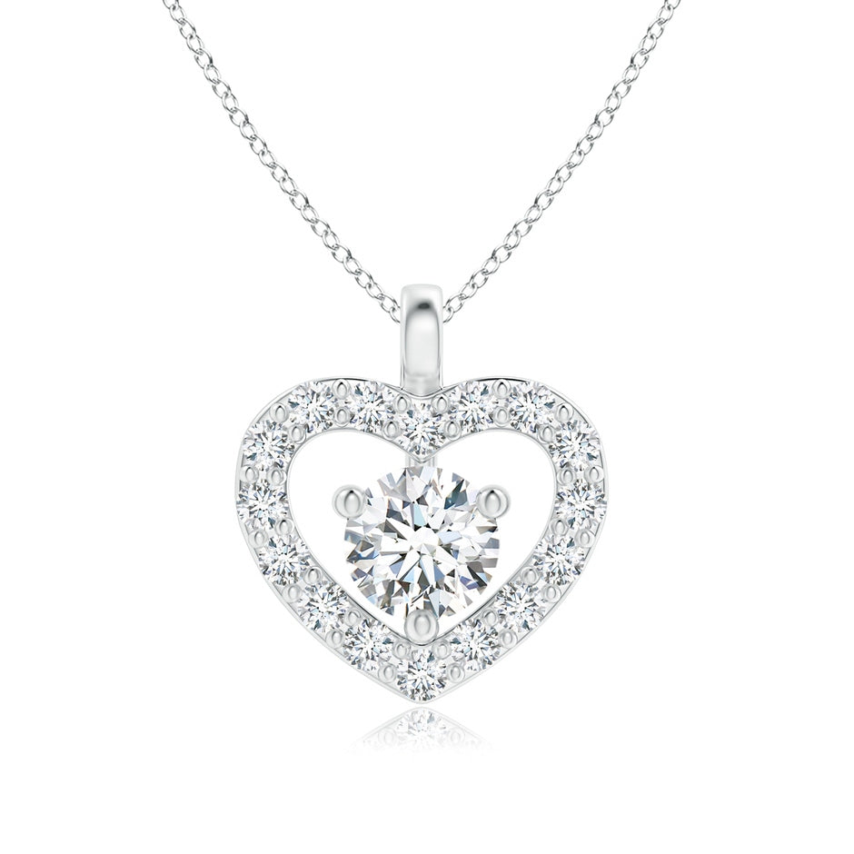 Solitaire Diamond Open Heart Pendant with Accents