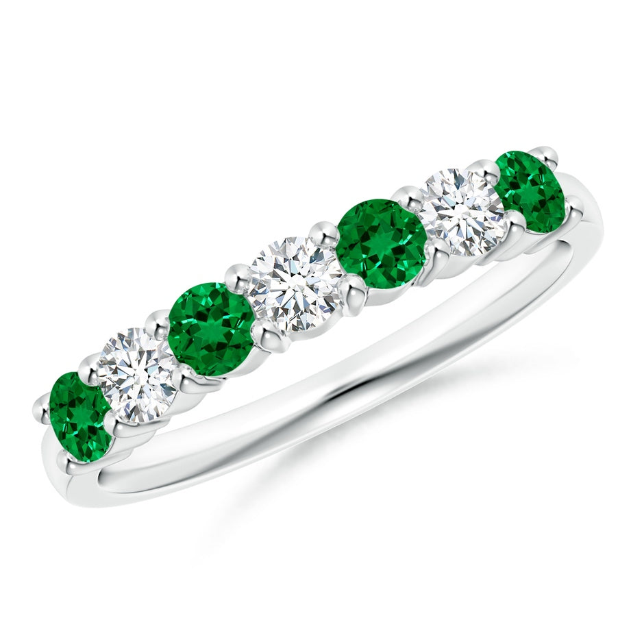 Lab-Grown Half Eternity Seven Stone Emerald and Lab Diamond Wedding Ring