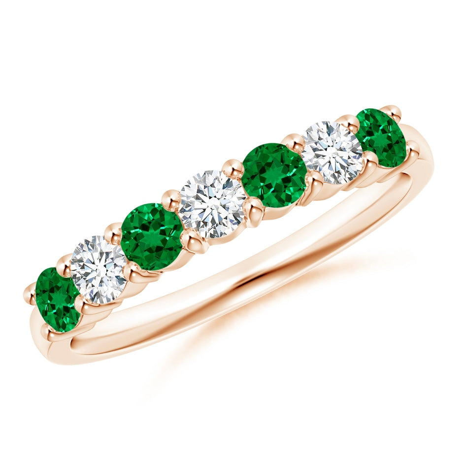 Lab-Grown Half Eternity Seven Stone Emerald and Lab Diamond Wedding Ring