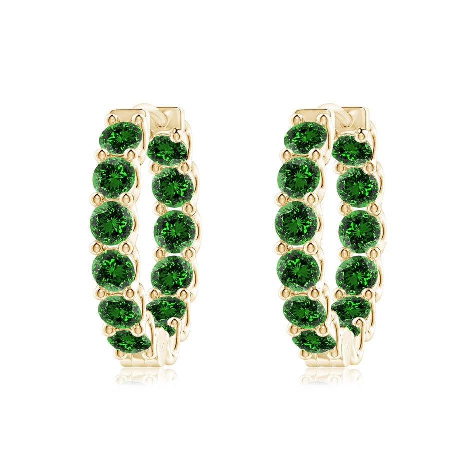 Lab-Grown Prong-Set Round Emerald Inside Out Hinged Clip Hoop Earrings