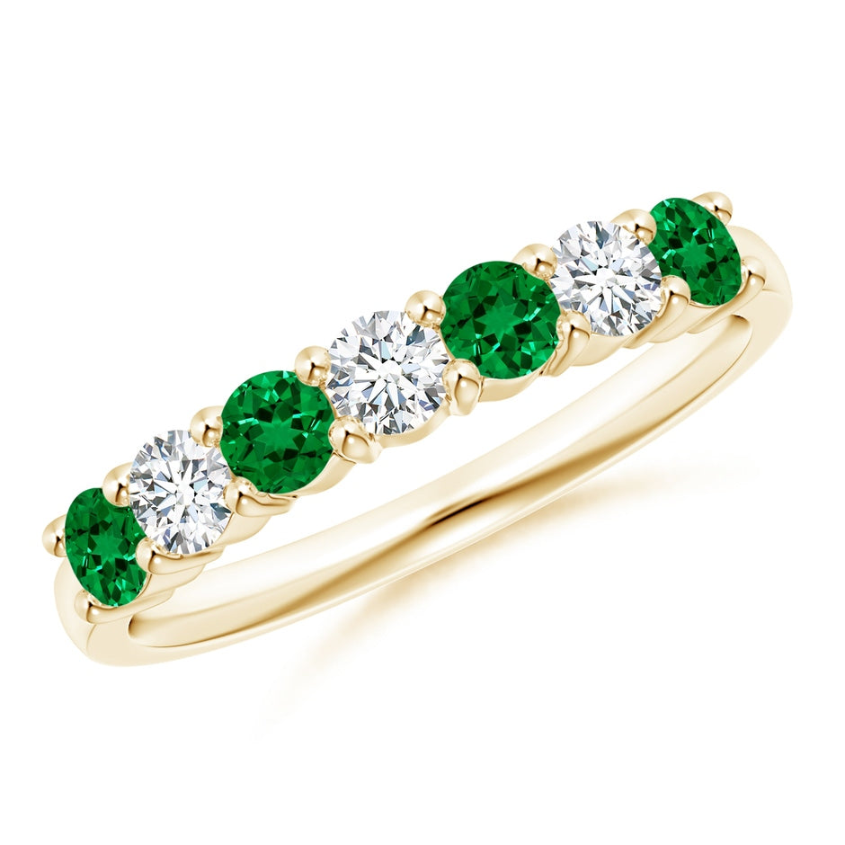 Lab-Grown Half Eternity Seven Stone Emerald and Lab Diamond Wedding Ring