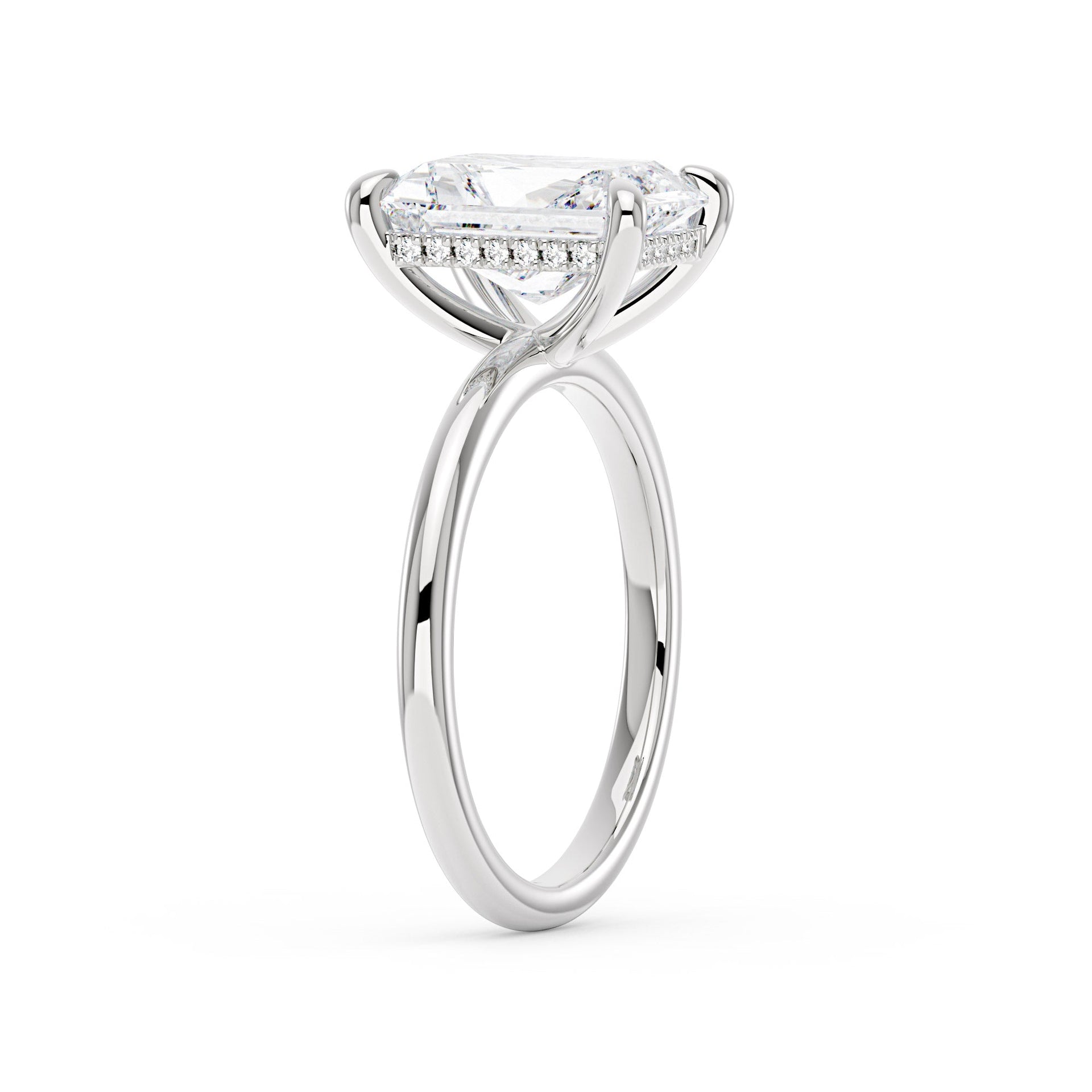 4 Carat Radiant Moissanite Solitaire Ring with Hidden Halo