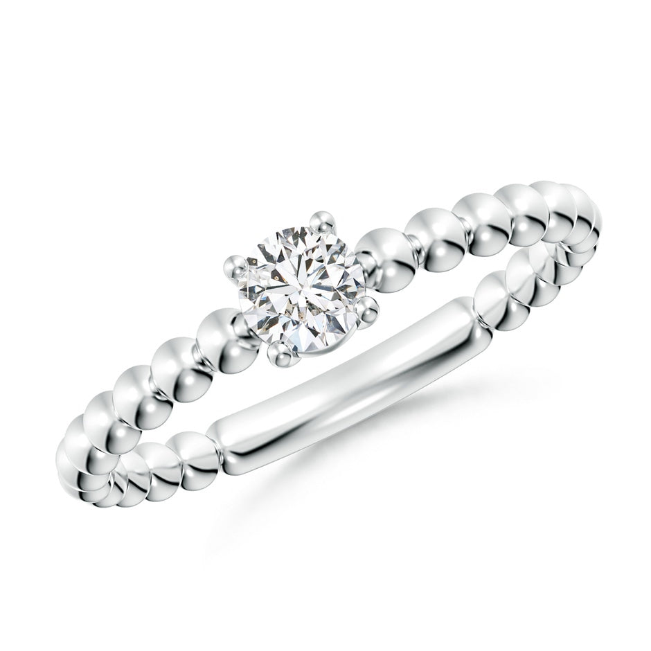 Round Diamond Solitaire Beaded Shank Ring