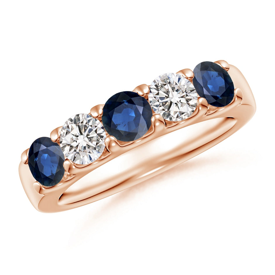 Shared Prong Sapphire and Diamond Half Eternity Ring