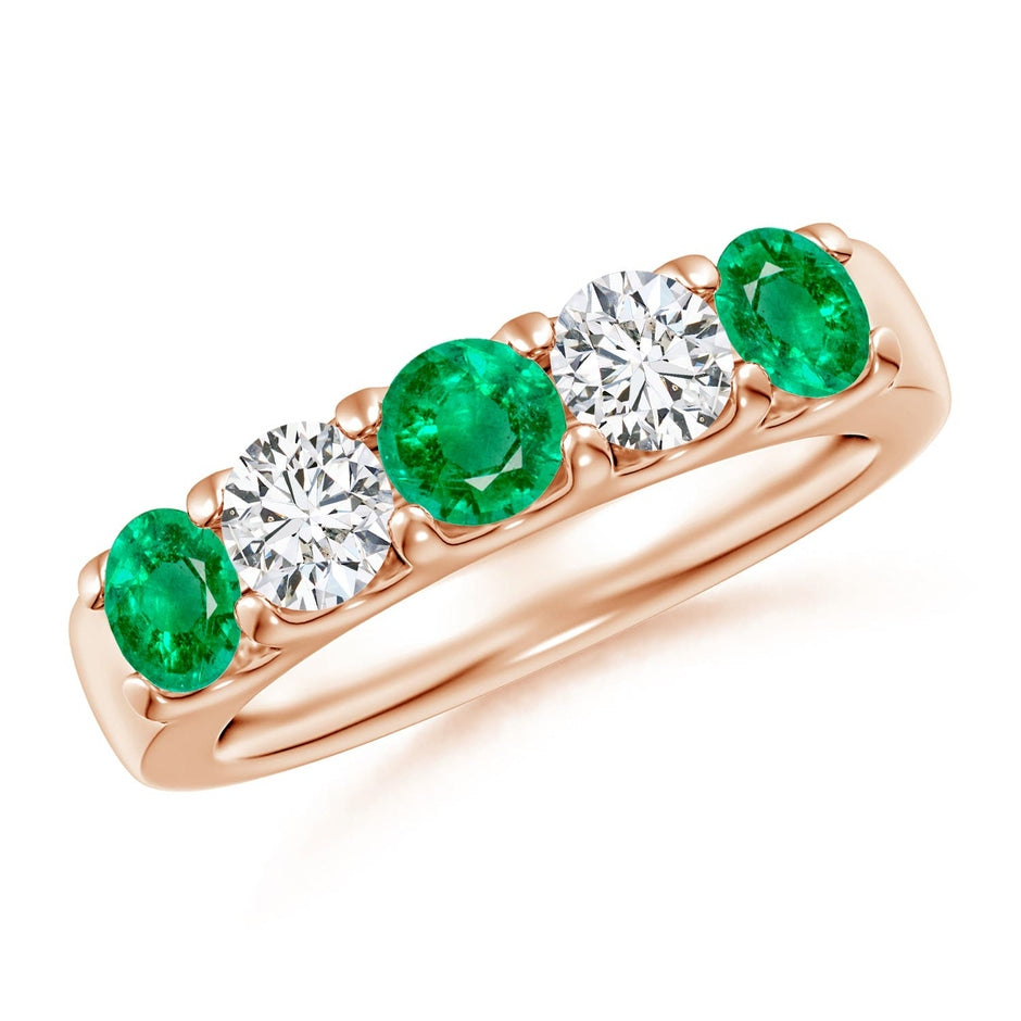 Shared Prong Emerald and Diamond Half Eternity Ring
