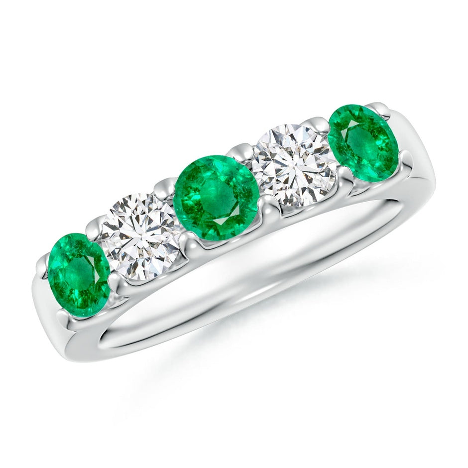Shared Prong Emerald and Diamond Half Eternity Ring