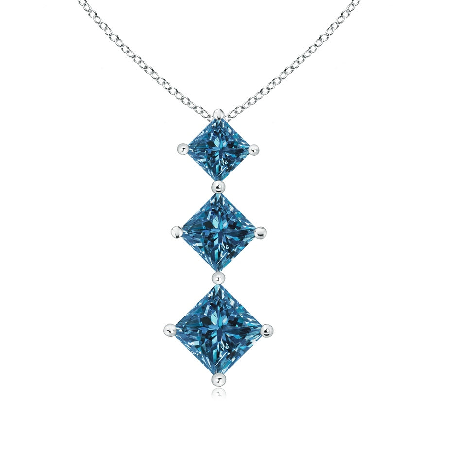 Princess-Cut Enhanced Blue Diamond Three Stone Pendant