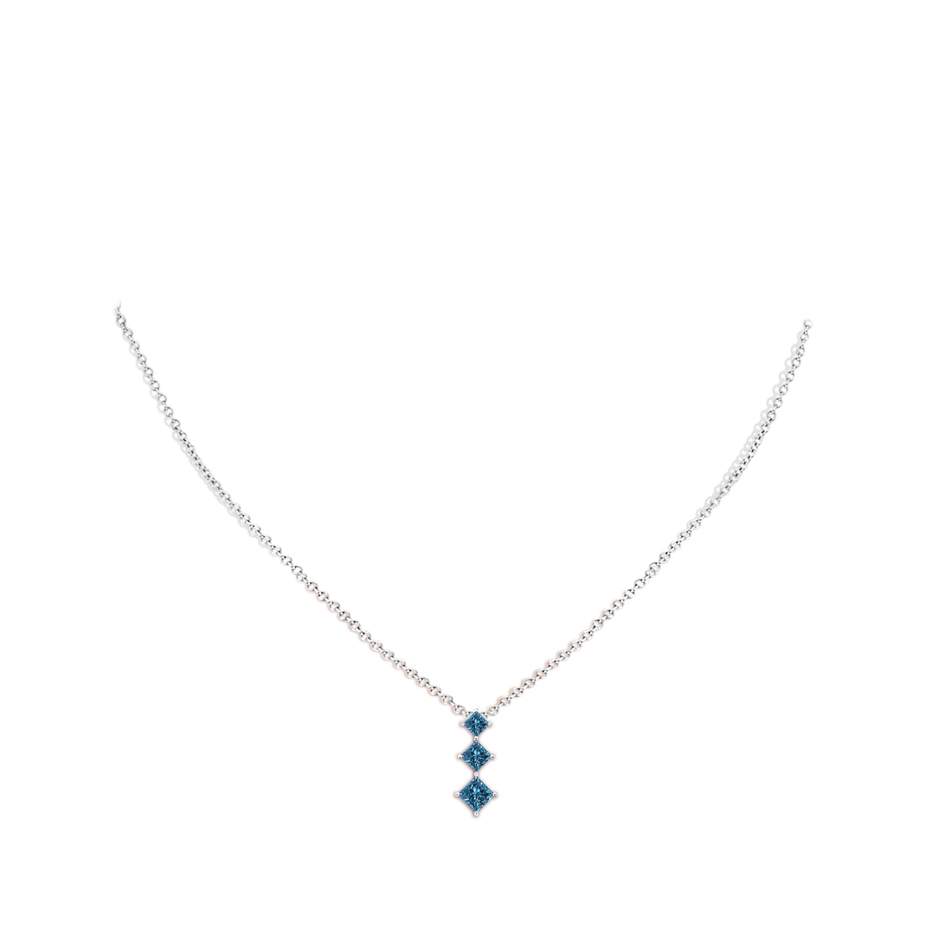 Princess-Cut Enhanced Blue Diamond Three Stone Pendant
