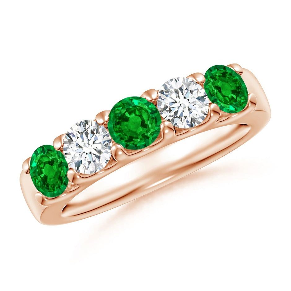 Shared Prong Emerald and Diamond Half Eternity Ring