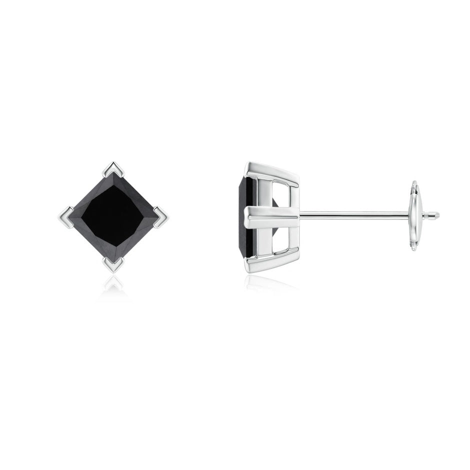 V-Prong Set Princess-Cut Enhanced Black Diamond Stud Earrings