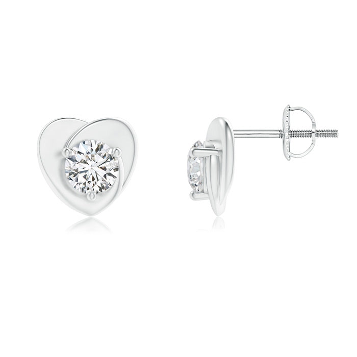 Solitaire Round Diamond Heart Stud Earrings