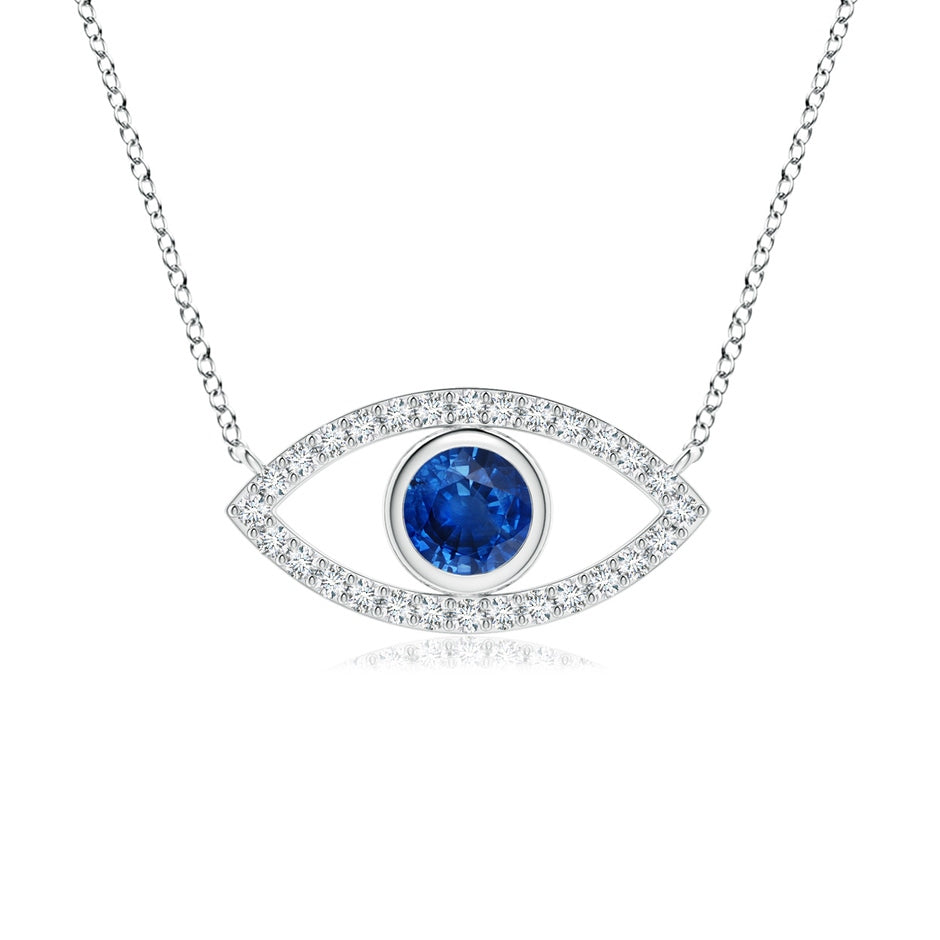 Blue Sapphire Evil Eye Pendant with Diamond Accents