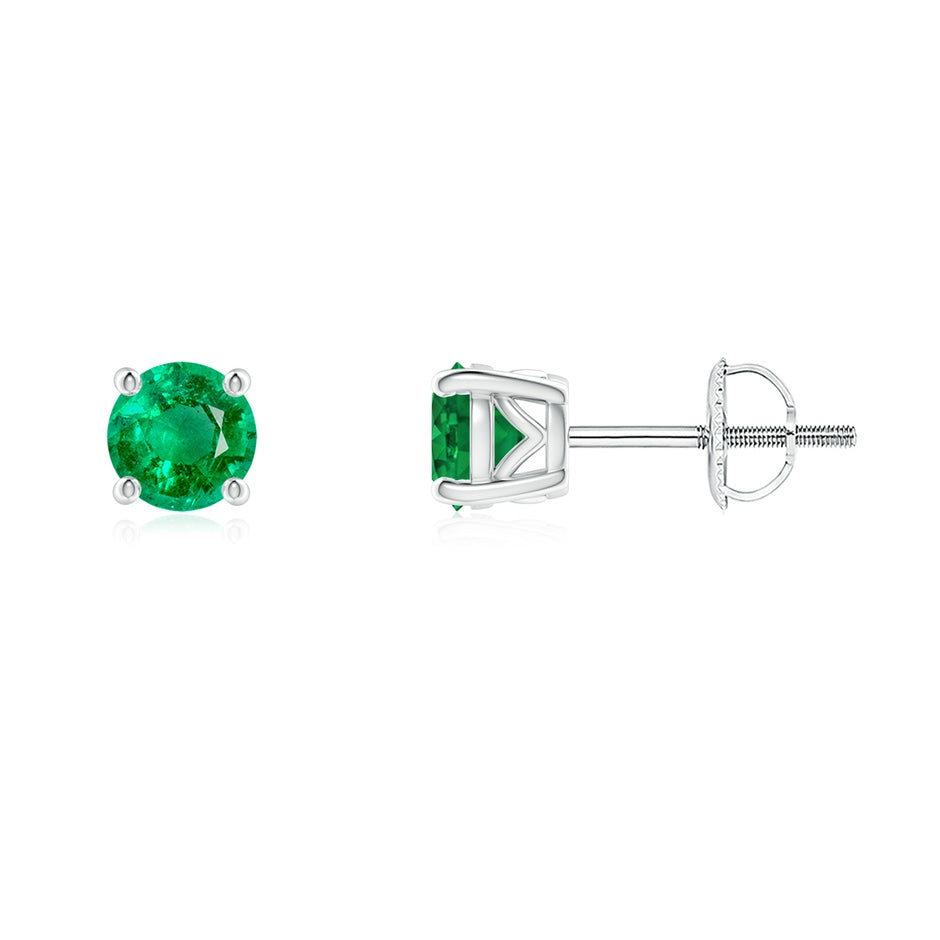 Vintage Style Round Emerald Solitaire Stud Earrings