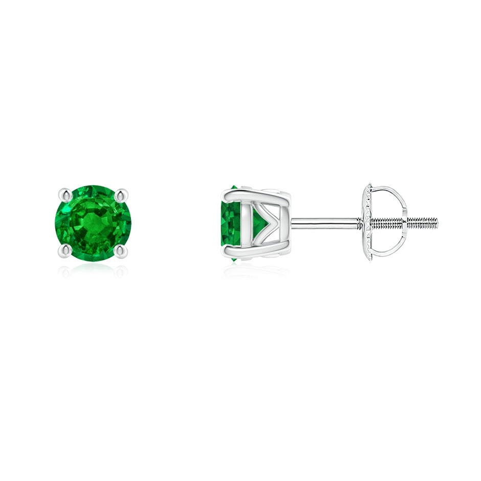 Vintage Style Round Emerald Solitaire Stud Earrings