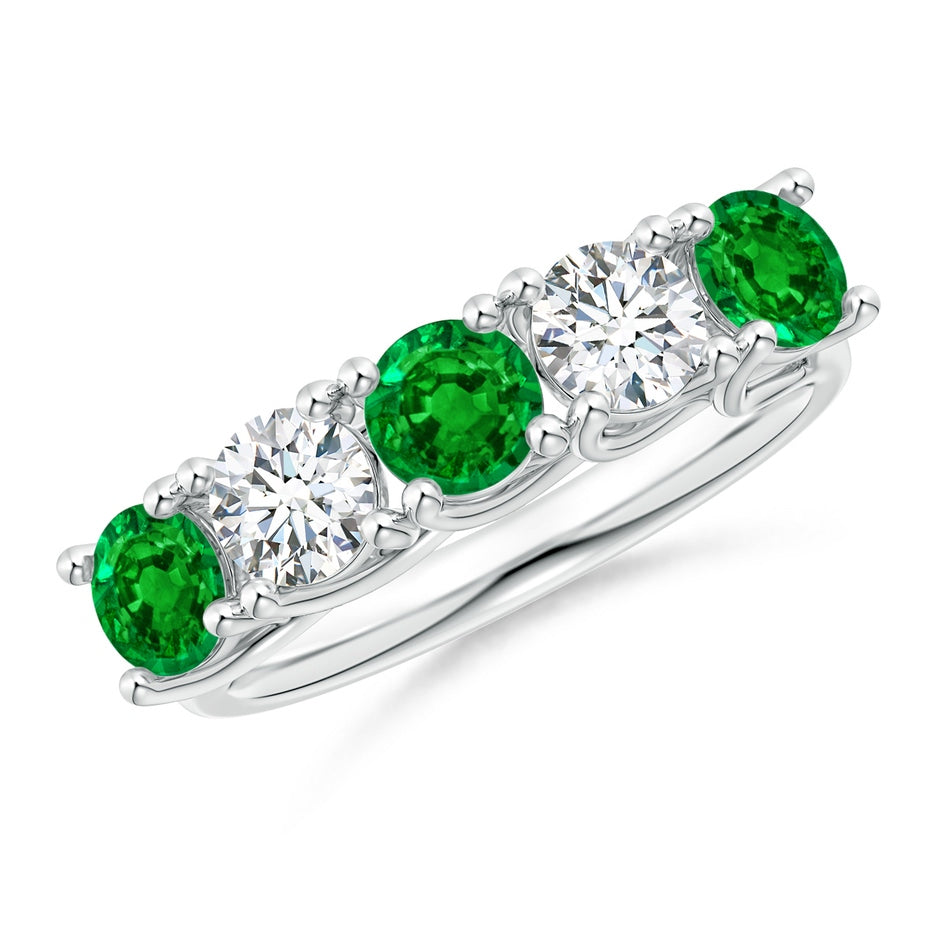 Half Eternity 5 Stone Emerald and Diamond Wedding Band