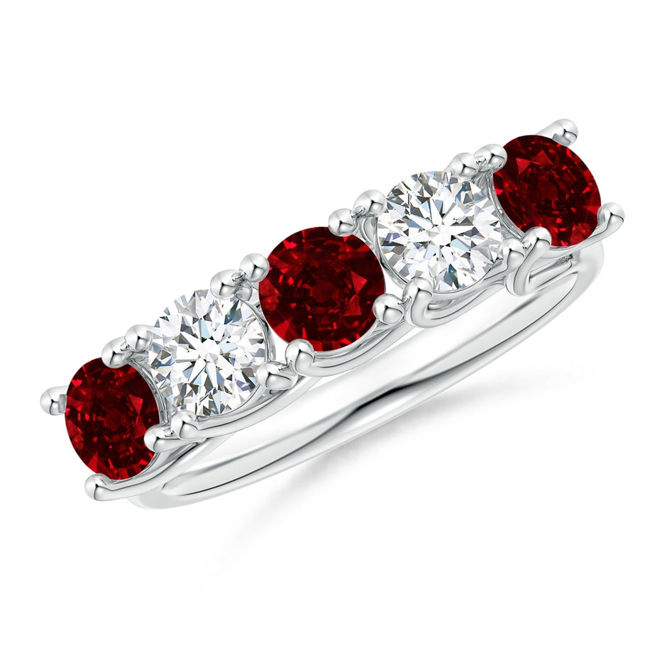 Half Eternity Five Stone Ruby and Diamond Wedding Band