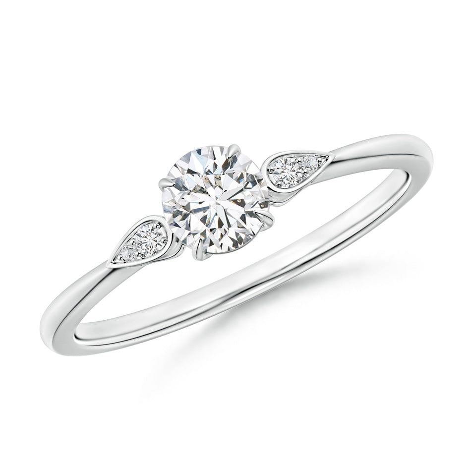 Round Diamond Trilogy Engagement Ring with Pear Motifs