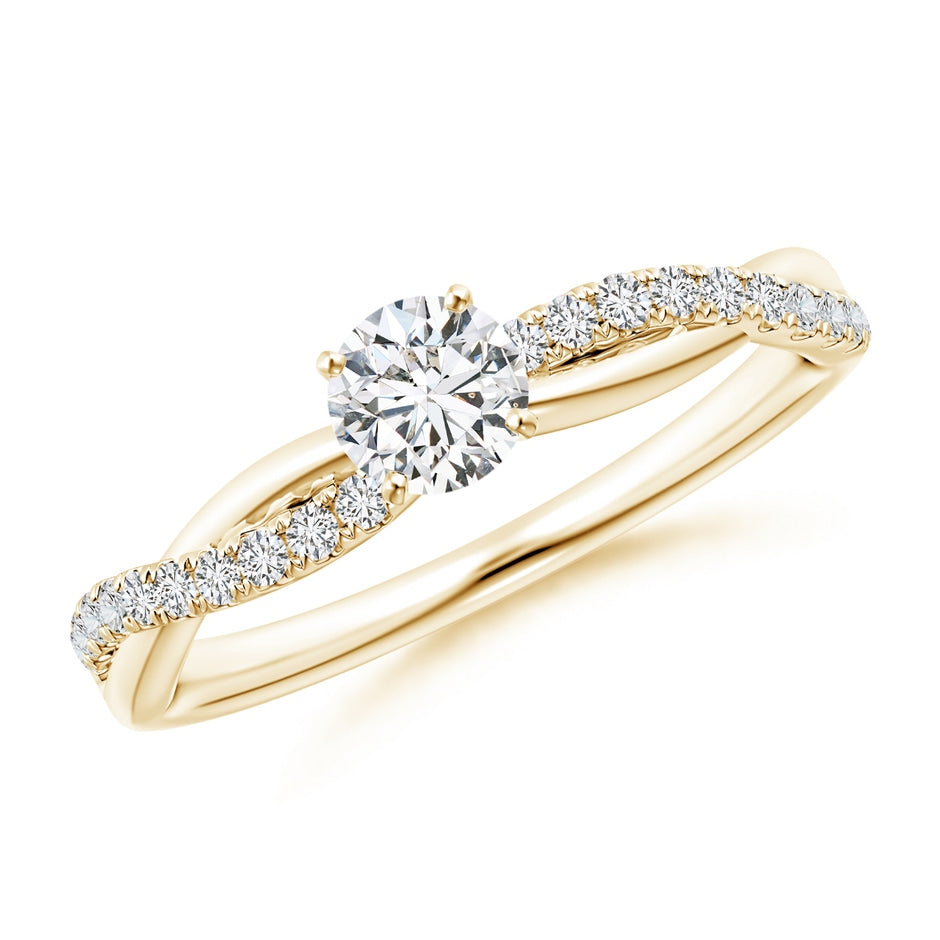 Solitaire Diamond Twist Shank Engagement Ring with Accents